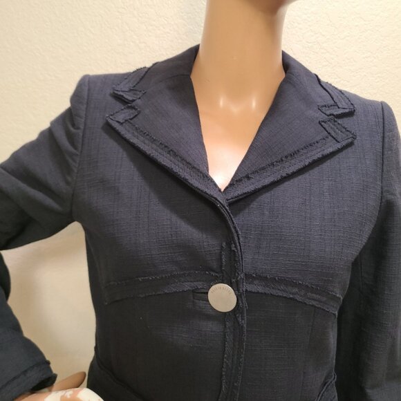 ROSSO DI SERA "LATINA" CROPPED FITTED BLAZER JACKET COTTON RAW EDGES sz 42 - Picture 2 of 8